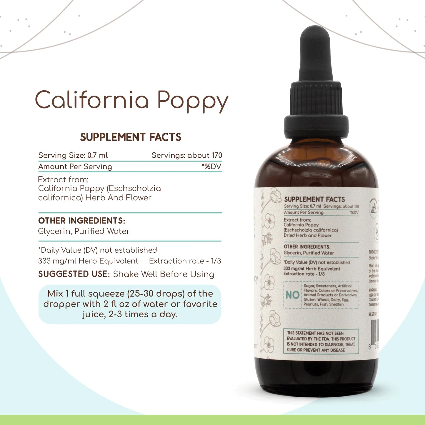 California Poppy B120 Alcohol-Free Herbal Extract Tincture (4 fl oz)