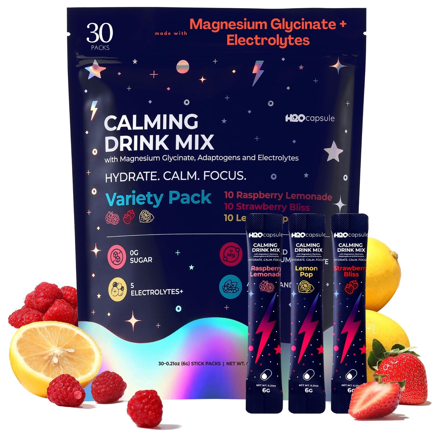 Calm Magnesium Glycinate Electrolyte Drink Mix – Sugar Free, 30 Servings