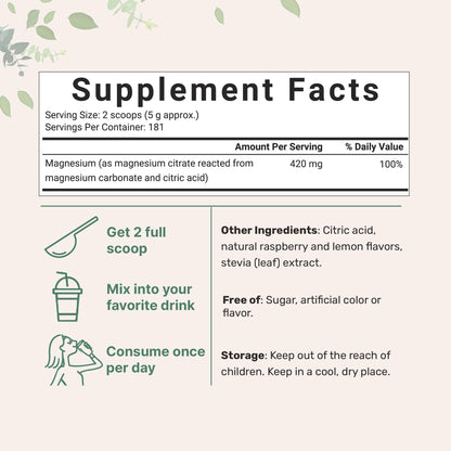 Calm Magnesium Powder 2lbs | Magnesium Citrate, Raspberry Lemon