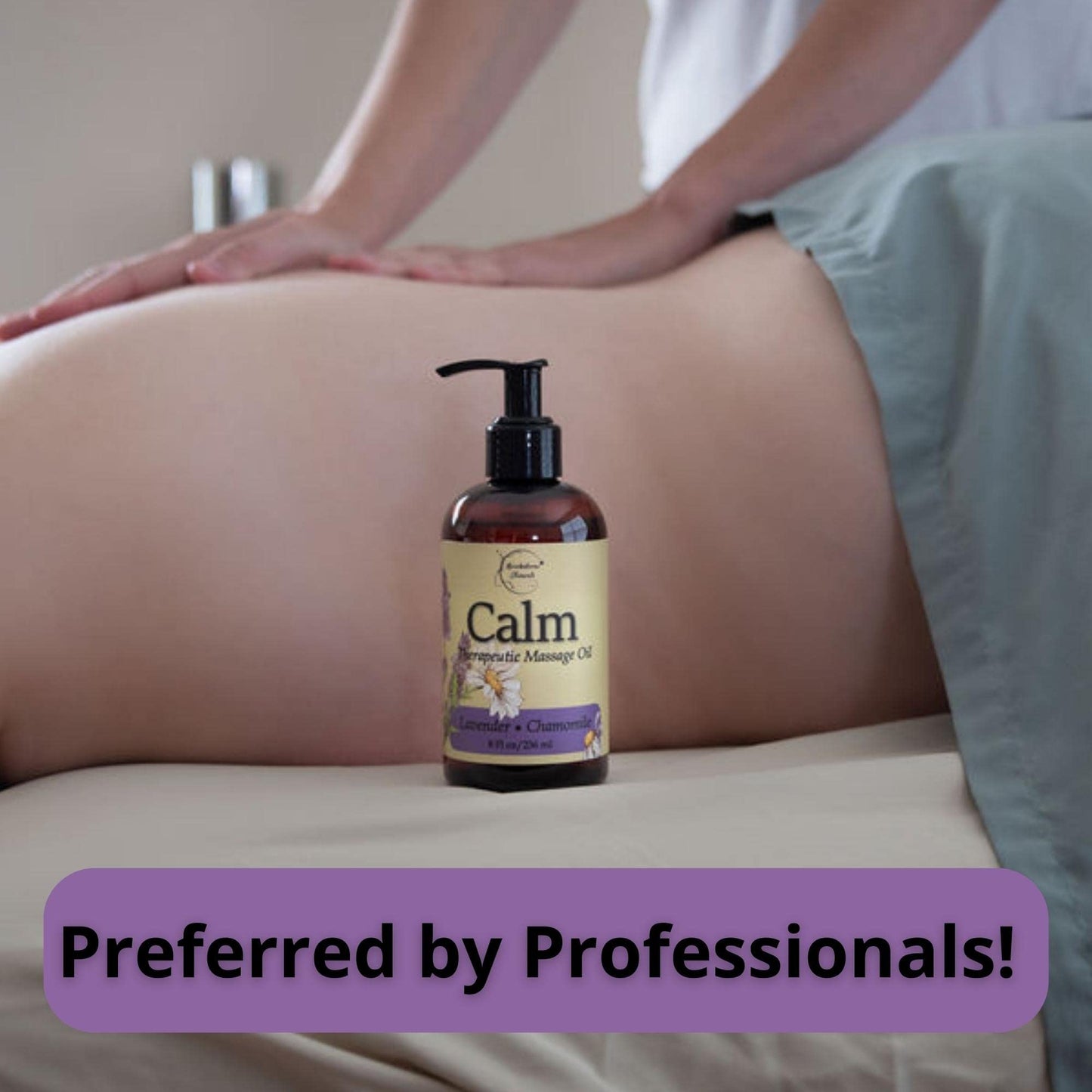 Calm Massage Oil with Lavender & Roman Chamomile – All-Natural, Nut-Free, 8oz | Brookethorne Naturals