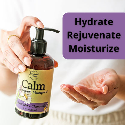Calm Massage Oil with Lavender & Roman Chamomile – All-Natural, Nut-Free, 8oz | Brookethorne Naturals