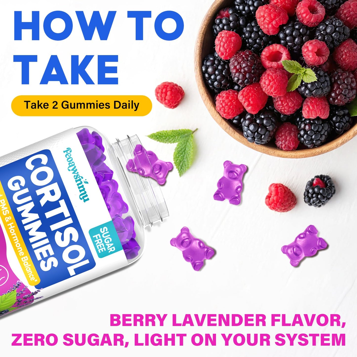 Cortisol Reducer for Women – Ashwagandha, GABA, Saffron, 60 Vegan Gummies