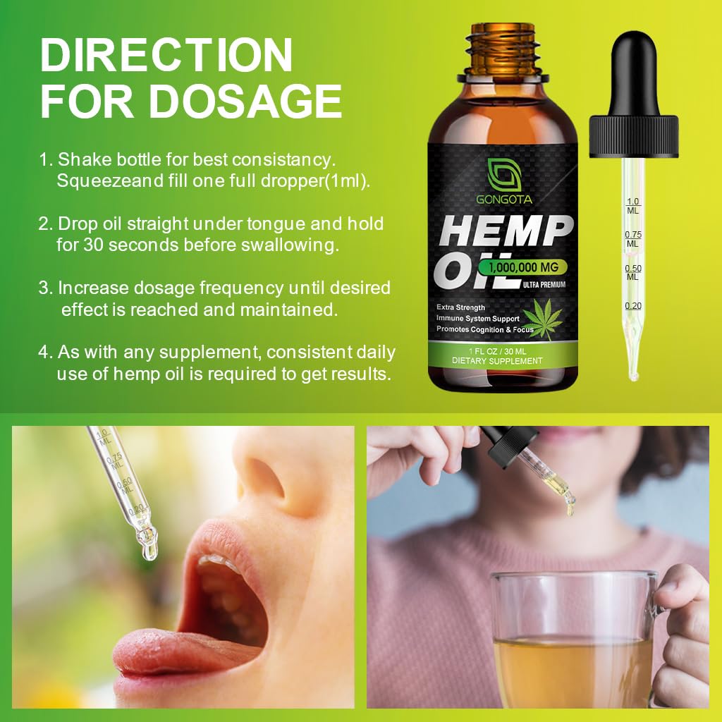 (4-Pack) High Potency Hemp Oil - 1,000,000 Maximum Strength - Helps Relaxation, Stress, Calming, Sleep - Organic Hemp Oil Extract - Vegan, Immunization Support, Non-GMO