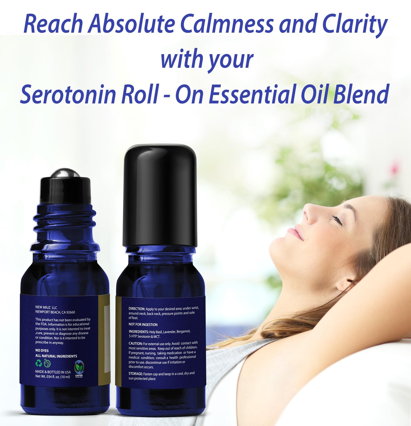 MIUZ Calming Roll On Essential Oil Blend – Anti-Stress Lavender, Bergamot & Holy Basil (10ml)