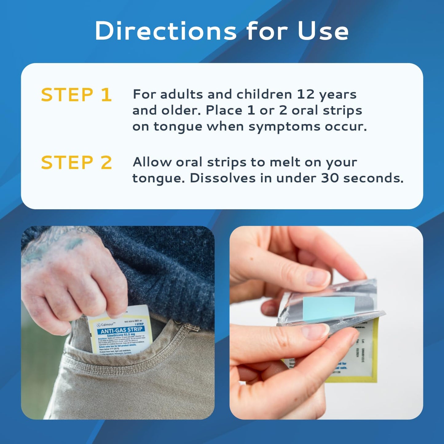 CALMOUR Anti Gas Relief 100 Strips – Mint Dissolvable Strips for Adults