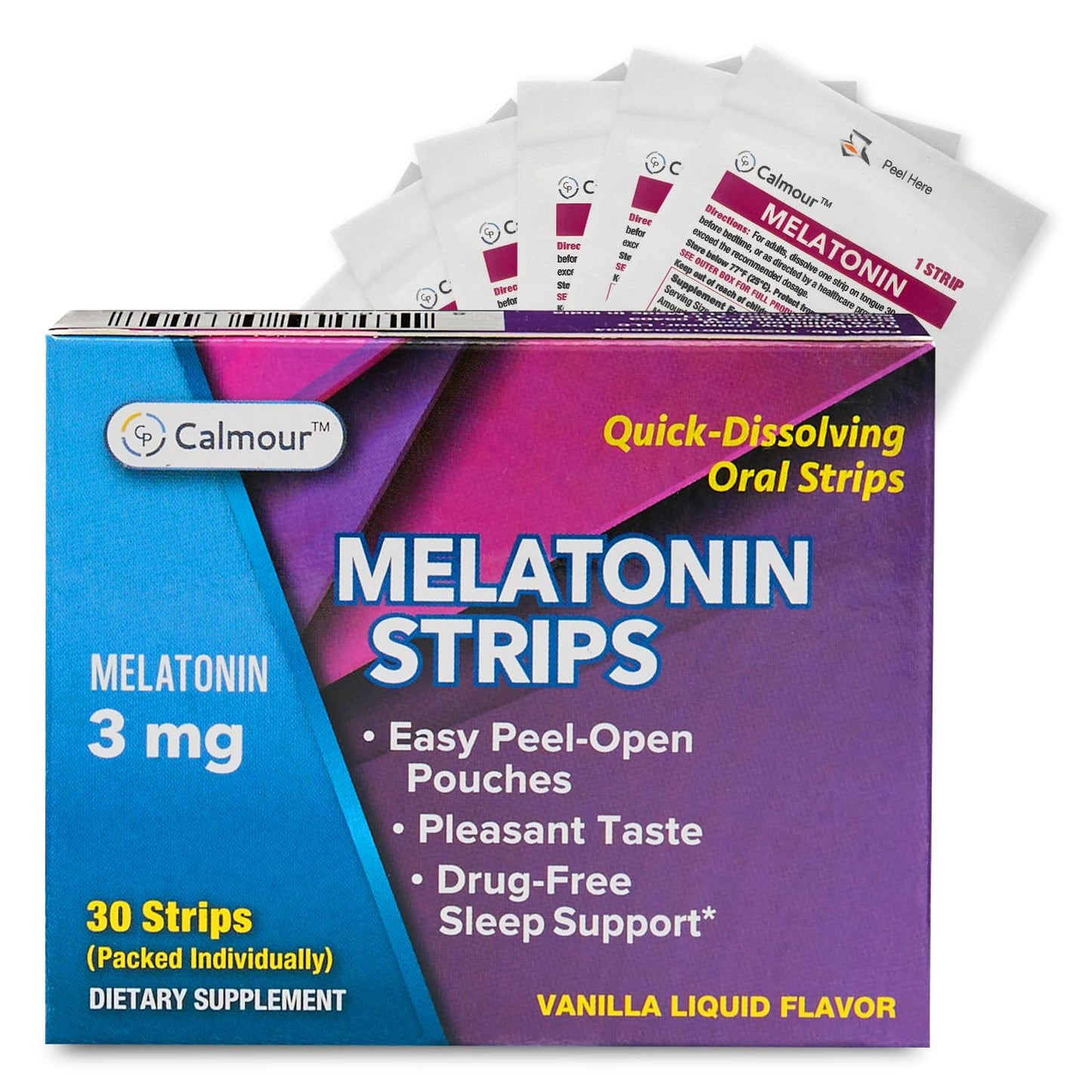 CALMOUR 30 Sleep Strips - 3mg Melatonin, Quick-Dissolving, Travel-Friendly Sleep Aid