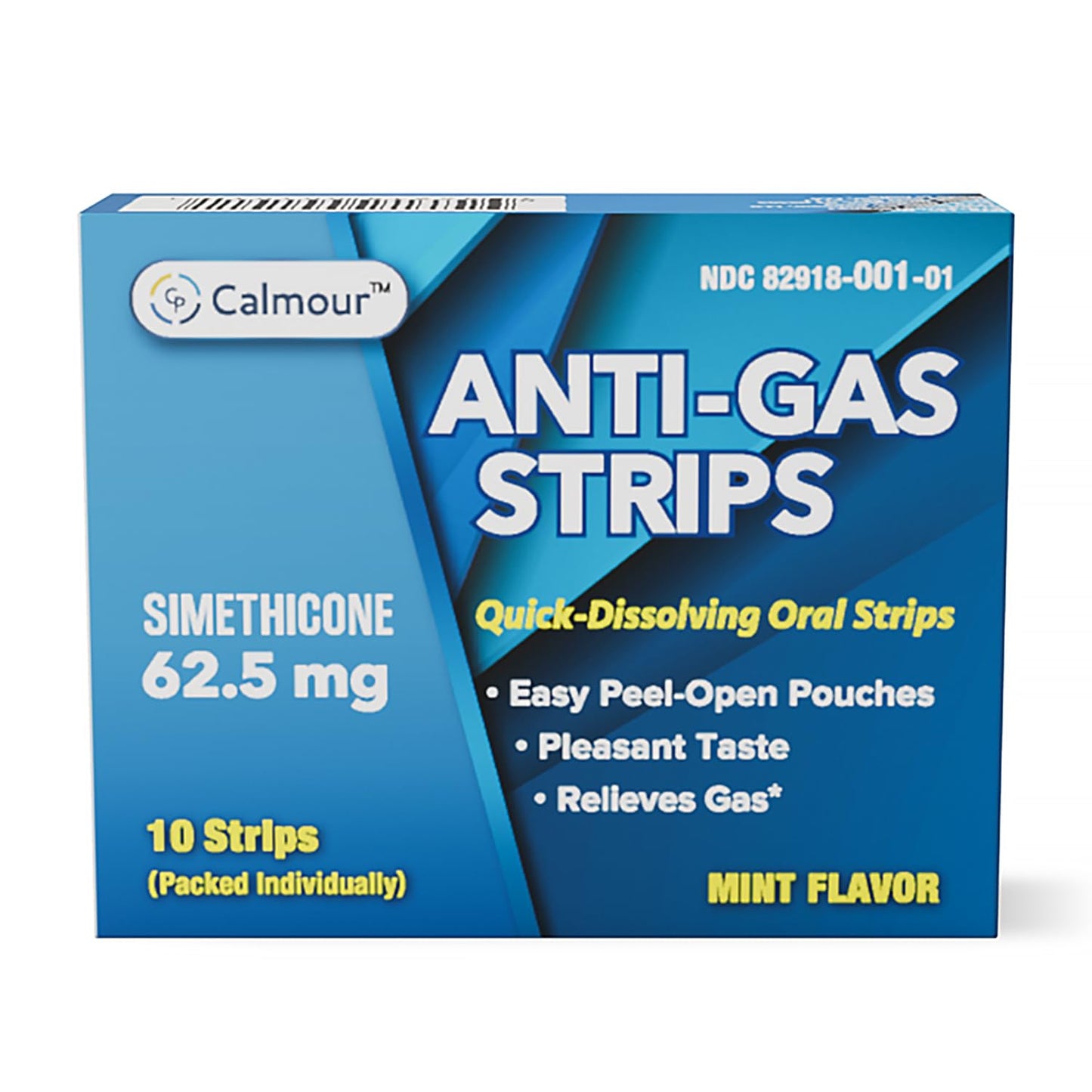 CALMOUR Anti Gas Relief 10 Strips – Mint Flavor Dissolving Strips for Quick Gas Relief