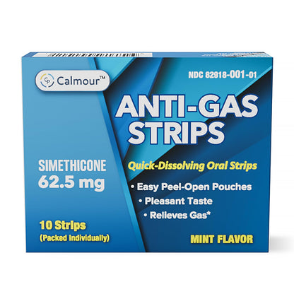 CALMOUR Anti Gas Relief 10 Strips – Mint Flavor Dissolving Strips for Quick Gas Relief