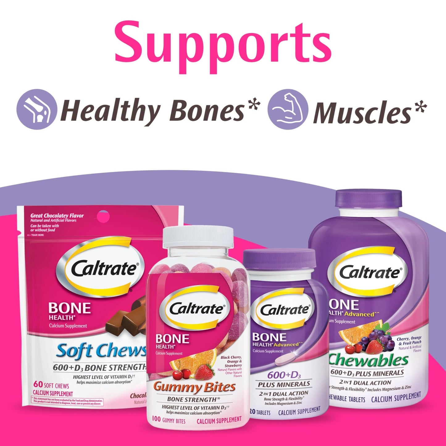Caltrate Chewables 600+D3 Plus Minerals Calcium and Vitamin D Supplement - Sugar Free, Cherry, Orange & Fruit Punch, 90 Count