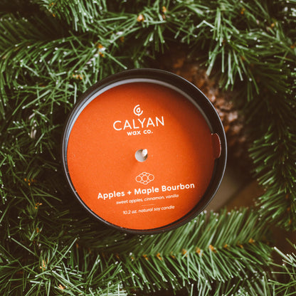 Calyan Wax Co. Apples & Maple Bourbon Candle – 75-Hour Burn, Non-Toxic Soy, Black Tumbler Jar 10.2oz