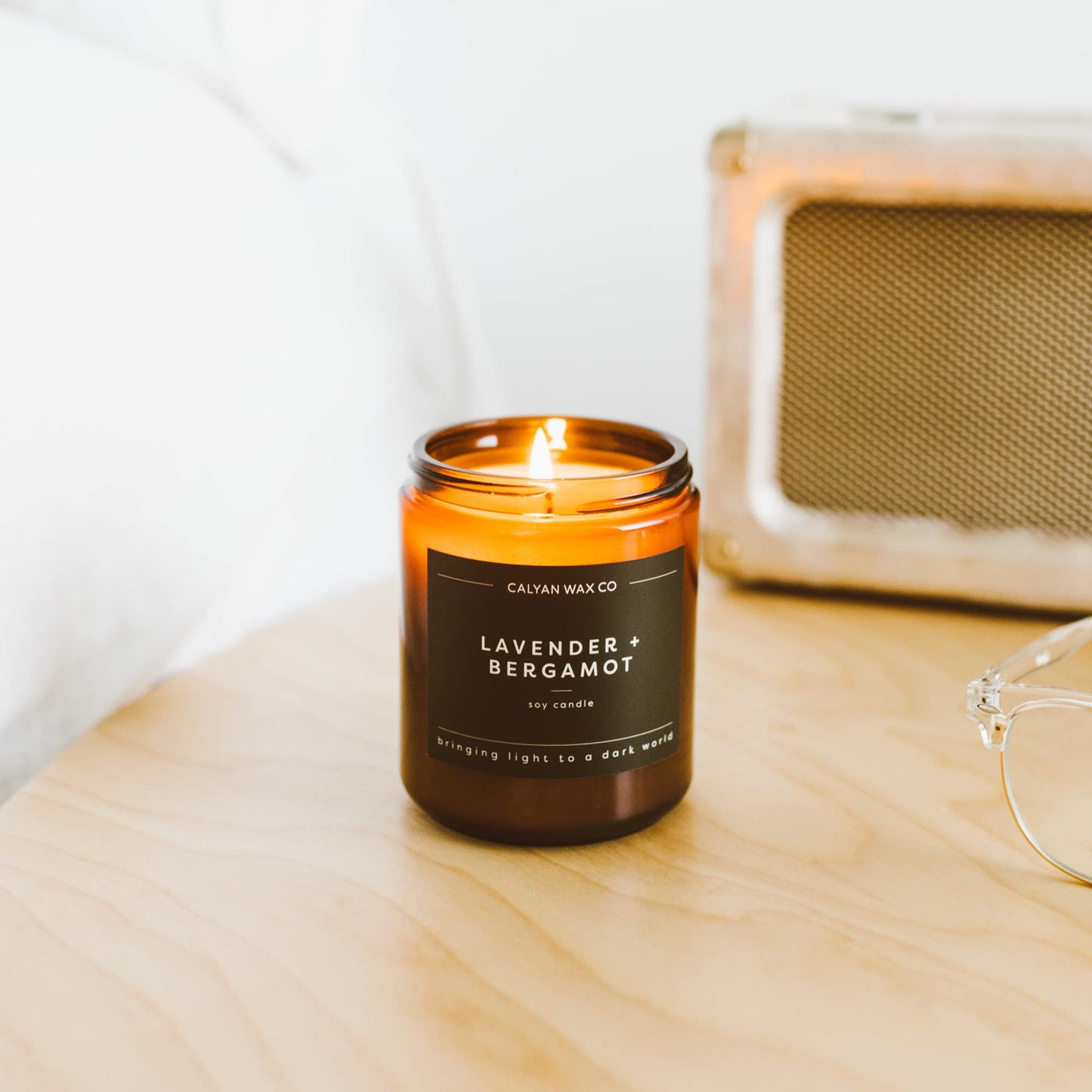 Calyan Wax Co. Lavender & Bergamot Candle – 57 Hour Burn, Non-Toxic Soy, Amber Jar 7.2oz