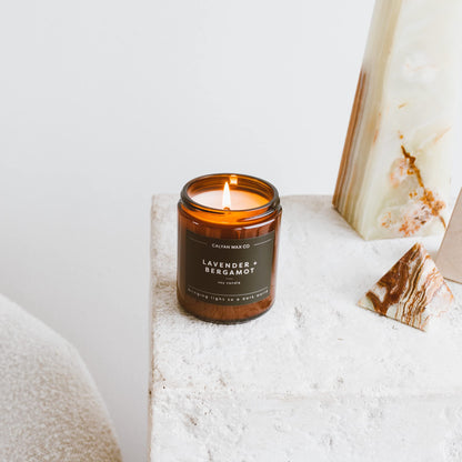 Calyan Wax Co. Lavender & Bergamot Candle – 57 Hour Burn, Non-Toxic Soy, Amber Jar 7.2oz