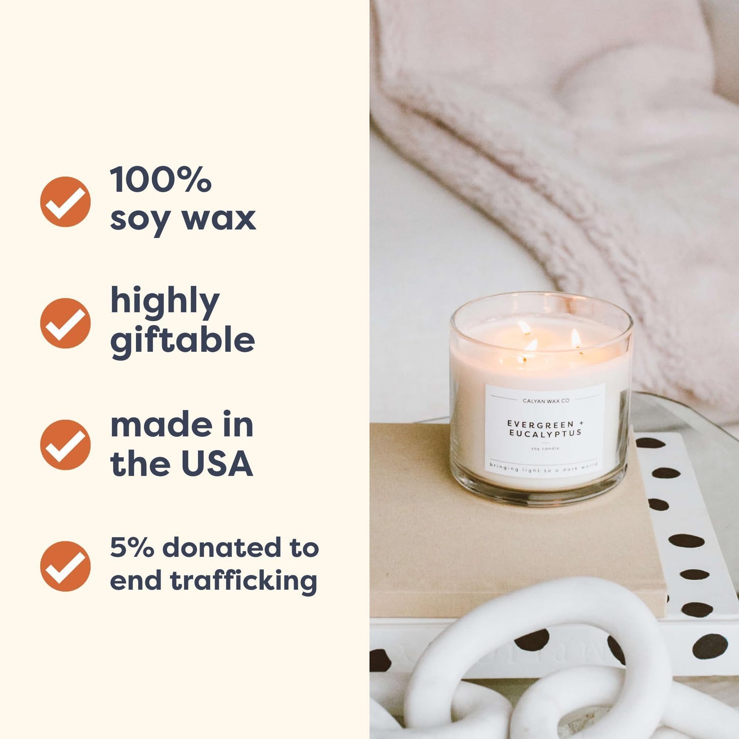 Calyan Wax Co. Aspen & Fog 3 Wick Scented Candle – 43 Hour Burn | Non-Toxic Soy Wax 14.9oz