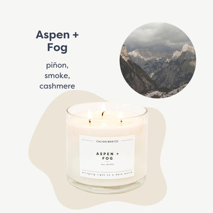 Calyan Wax Co. Aspen & Fog 3 Wick Scented Candle – 43 Hour Burn | Non-Toxic Soy Wax 14.9oz
