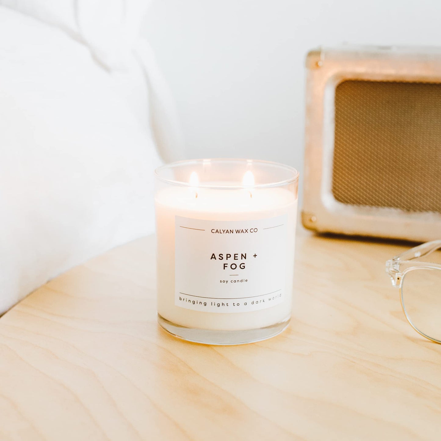 Calyan Wax Co. Aspen & Fog 2-Wick Soy Candle – 37h Burn, 8.8oz