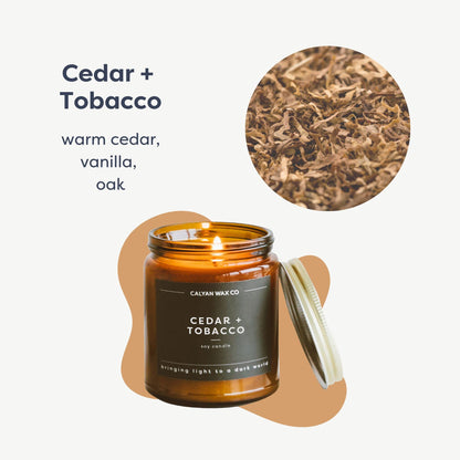 Calyan Wax Co. Cedar & Tobacco Candle - 57 Hour Burn, 7.2oz