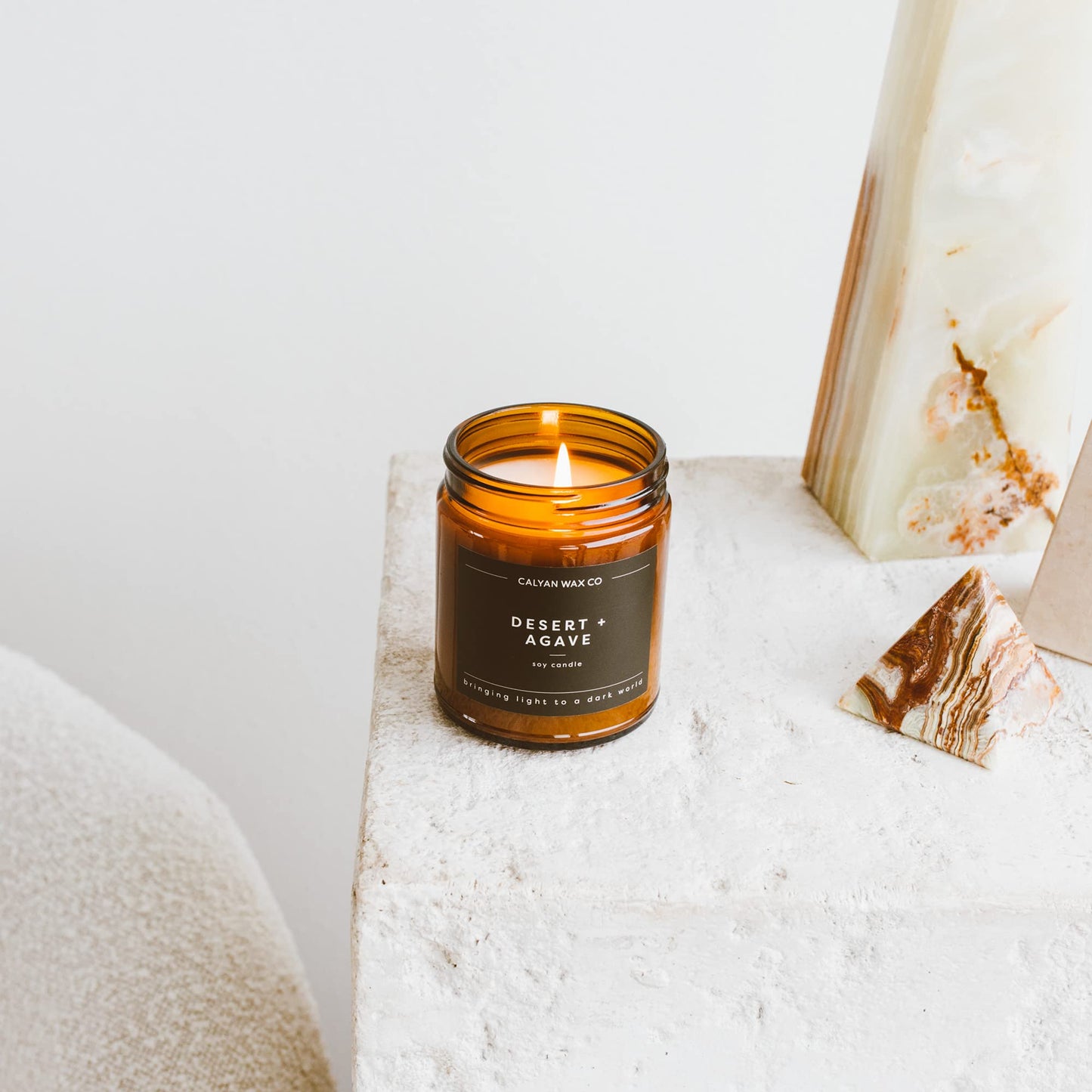 Calyan Wax Co. Desert & Agave Candle – 57 Hour Burn, Luxury Non-Toxic Soy, Amber Glass Jar 7.2oz