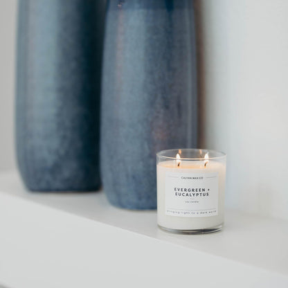 Calyan Wax Co. Evergreen & Eucalyptus 2-Wick Candle - 37-Hour Burn, Non-Toxic Soy, 8.8oz
