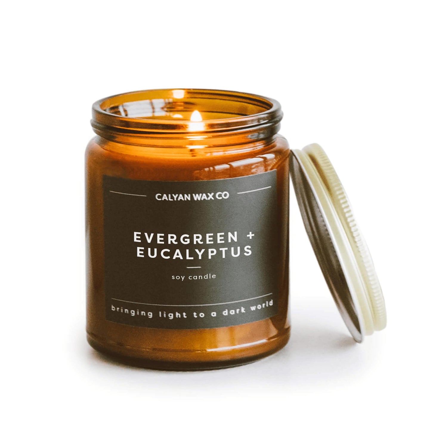 Calyan Wax Co. Evergreen & Eucalyptus Candle — 57-Hour Burn, Non-Toxic Soy, Amber Jar 7.2oz