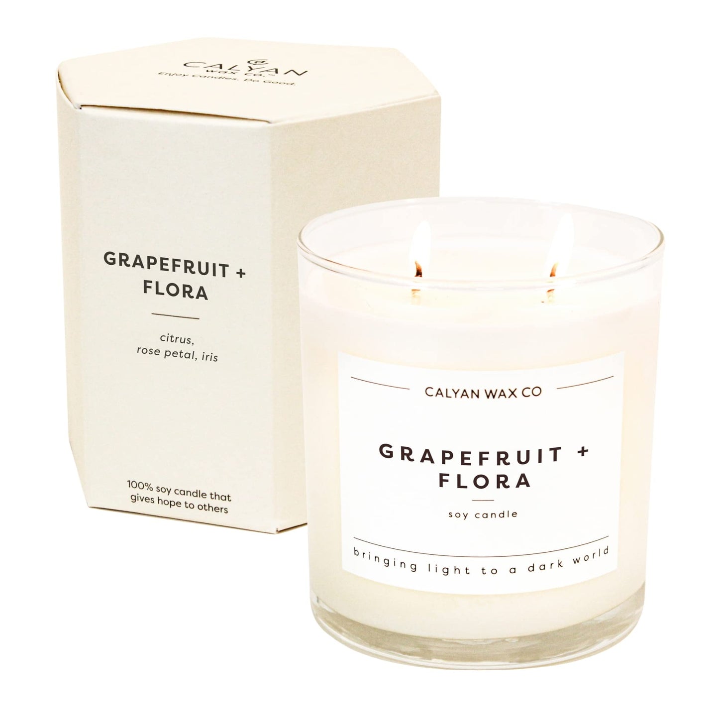 Calyan Wax Co. Grapefruit & Flora 2-Wick Candle - 37 Hr Burn | Non-Toxic Soy 8.8oz Jar