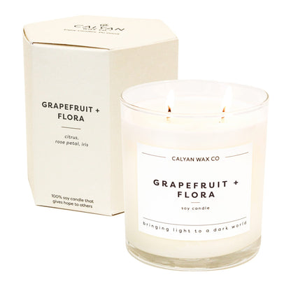 Calyan Wax Co. Grapefruit & Flora 2-Wick Candle - 37 Hr Burn | Non-Toxic Soy 8.8oz Jar