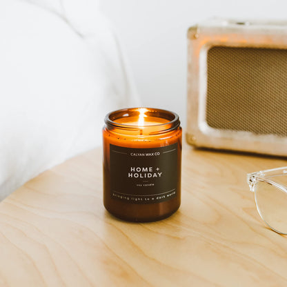 Calyan Wax Co. Home & Holiday Scented Candle – 57-Hour Burn, Non-Toxic Soy, Amber Jar 7.2oz