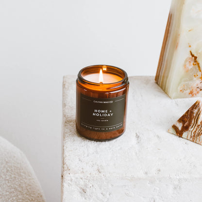 Calyan Wax Co. Home & Holiday Scented Candle – 57-Hour Burn, Non-Toxic Soy, Amber Jar 7.2oz