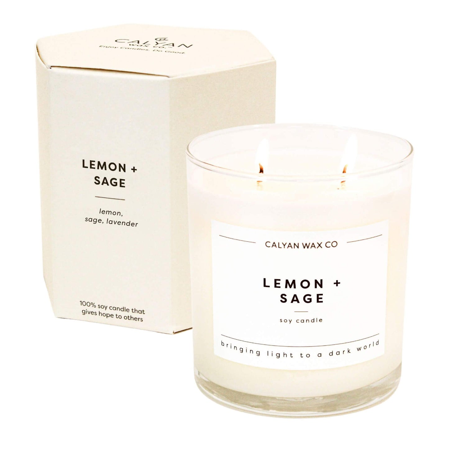 Calyan Wax Co. Lemon & Sage 2 Wick Candle | 37 Hour Burn | Non-Toxic Soy | 8.8oz