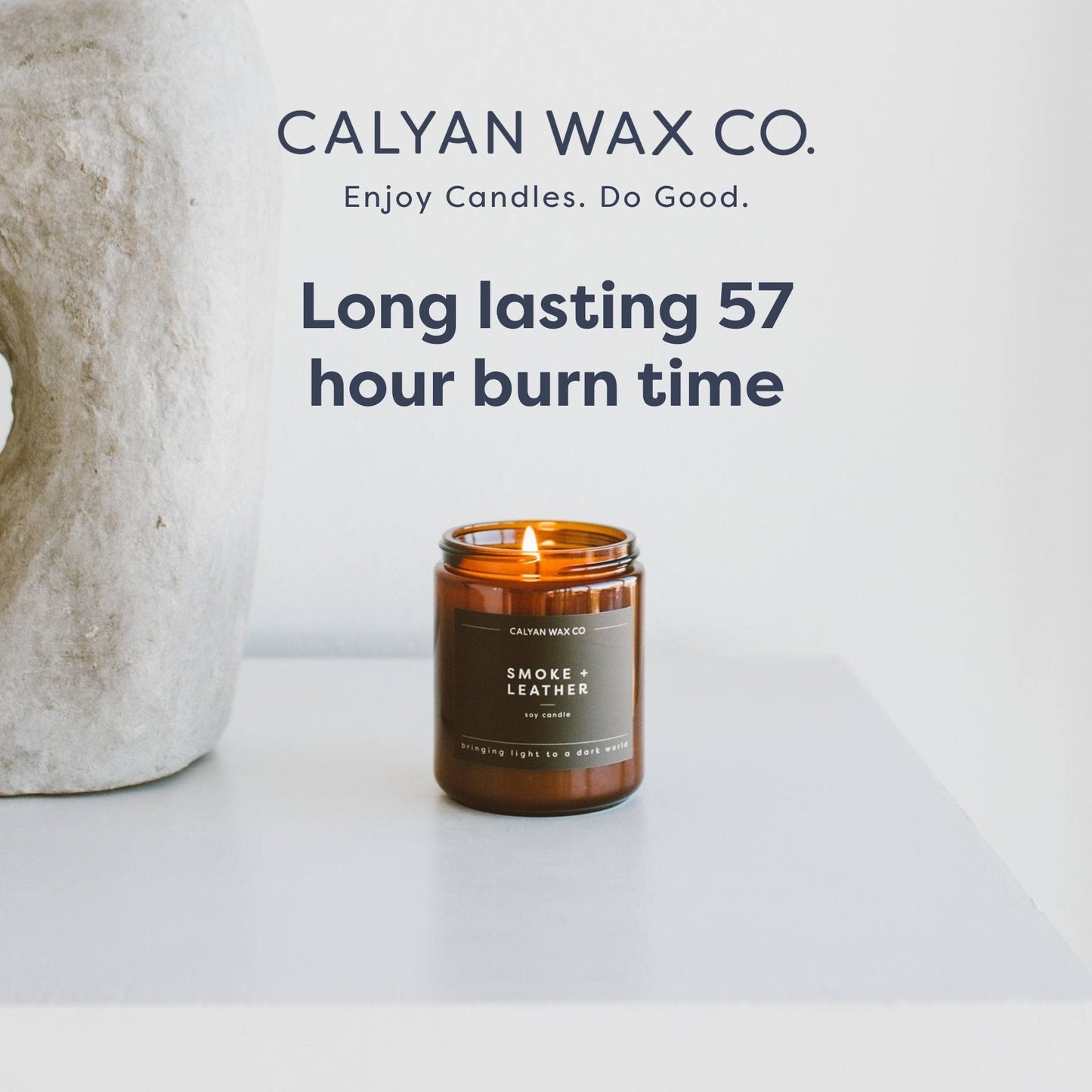 Calyan Wax Co. Oakmoss & Amber Candle – 57 Hour Burn, Non-Toxic Soy, Amber Glass Jar 7.2oz