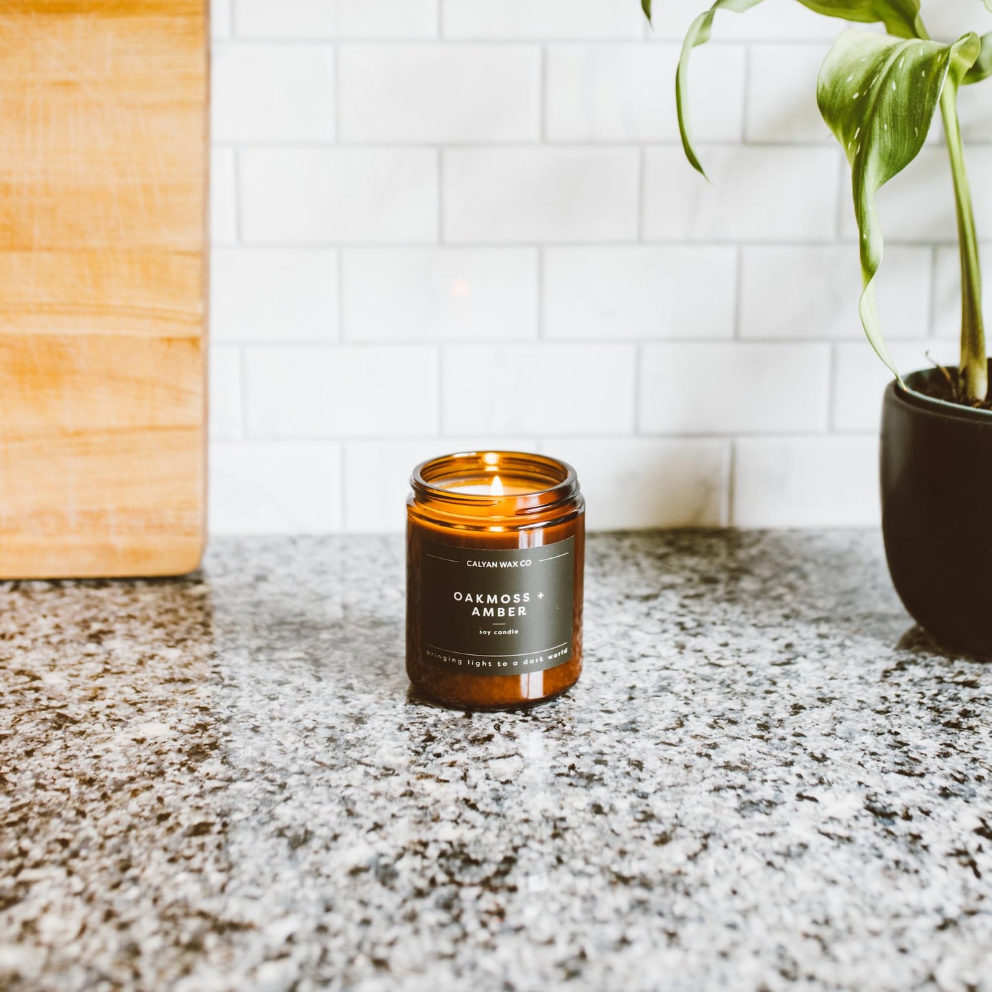 Calyan Wax Co. Oakmoss & Amber Candle – 57 Hour Burn, Non-Toxic Soy, Amber Glass Jar 7.2oz