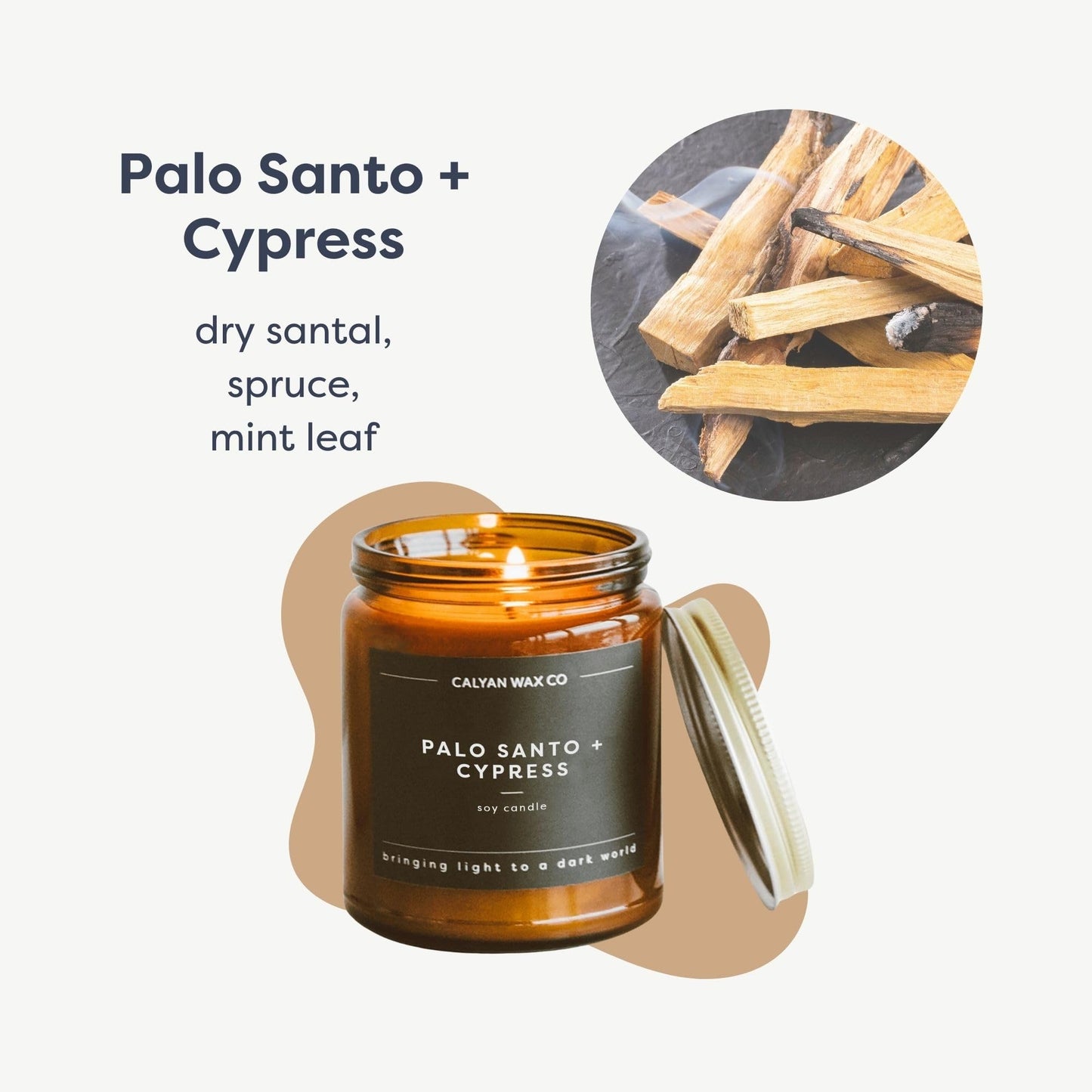 Calyan Wax Co. Palo Santo & Cypress Candle | 57h Burn • Non-Toxic Soy • 7.2oz