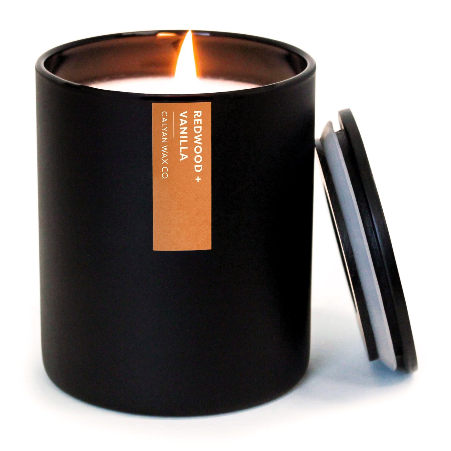 Calyan Wax Co. Redwood & Vanilla Candle — 75-Hour Soy, Black Tumbler, 10.2oz