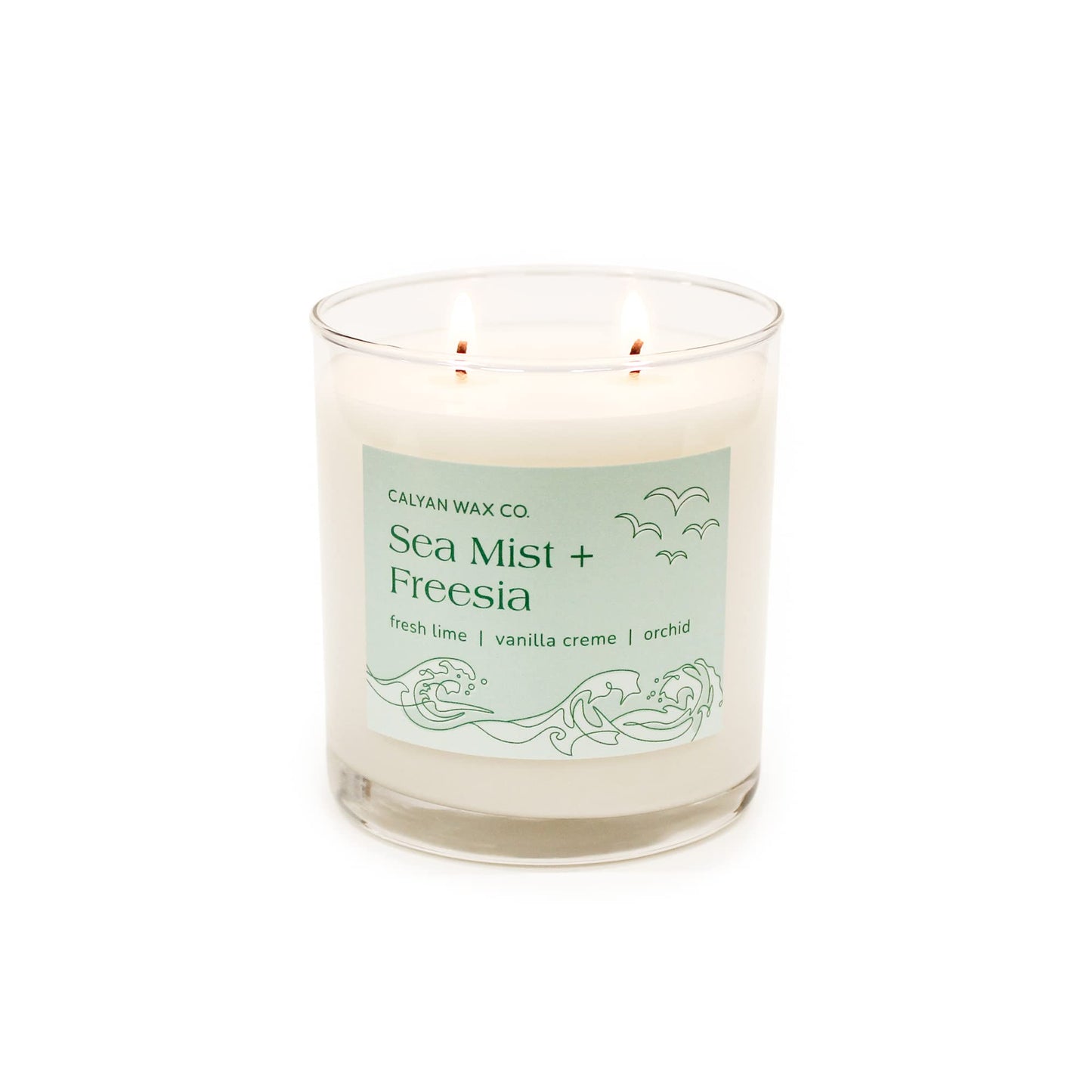 Calyan Wax Co. Sea Mist & Freesia – 2 Wick Soy Candle, 8.8oz | 37h Burn