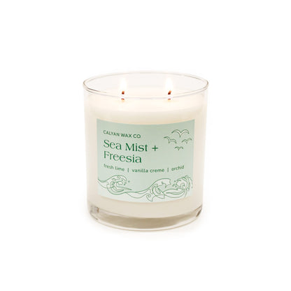 Calyan Wax Co. Sea Mist & Freesia – 2 Wick Soy Candle, 8.8oz | 37h Burn