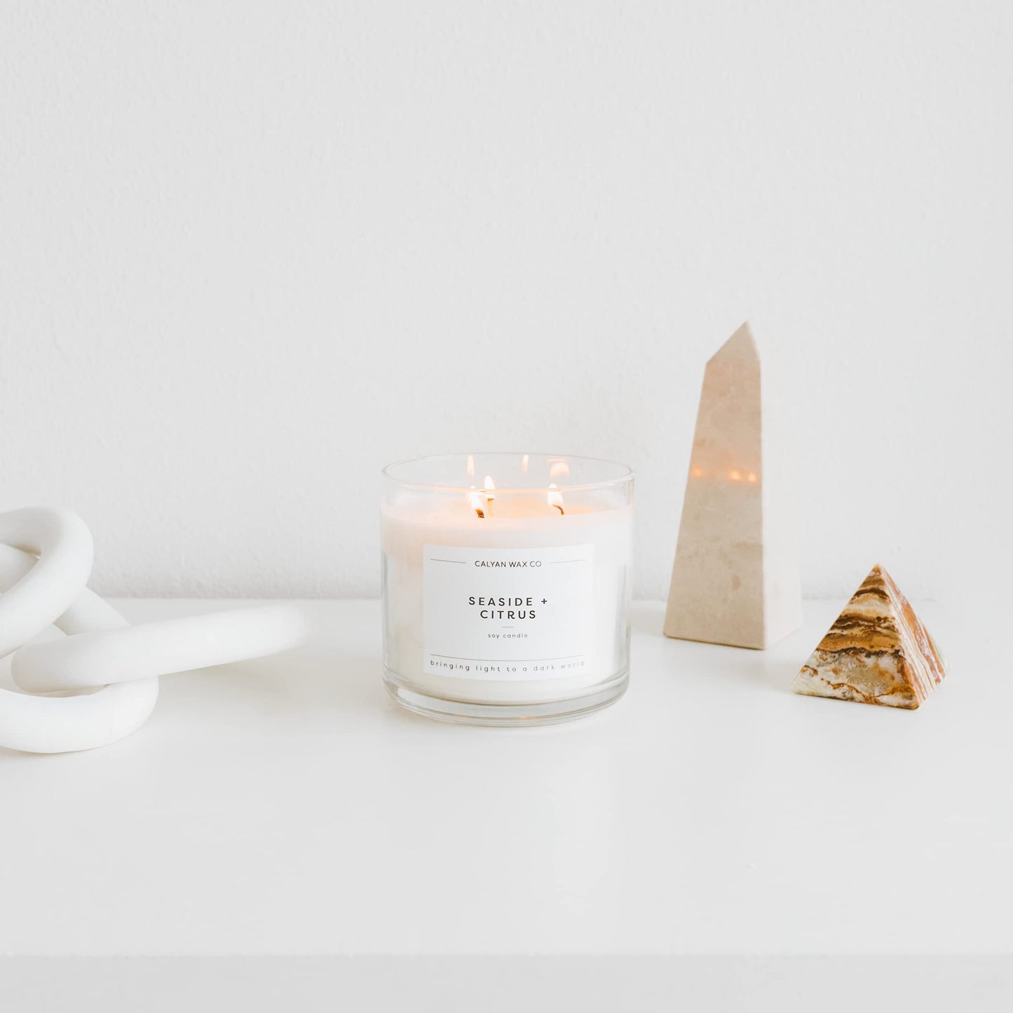 Calyan Wax Co. Seaside & Citrus 3 Wick Soy Candle – 14.9oz, 43-Hour Burn
