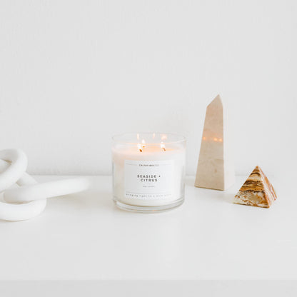Calyan Wax Co. Seaside & Citrus 3 Wick Soy Candle – 14.9oz, 43-Hour Burn