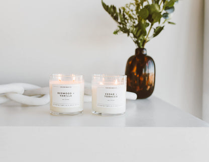 Calyan Wax Co. Smoke & Leather 2-Wick Soy Candle – 37-Hour Burn, 8.8oz