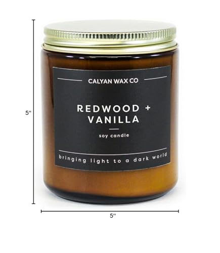 Calyan Wax Co. Redwood & Vanilla Soy Candle – 57 Hr Burn | 7.2oz Amber Jar