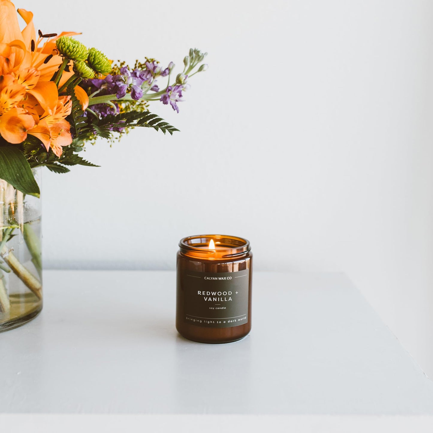 Calyan Wax Co. Redwood & Vanilla Soy Candle – 57 Hr Burn | 7.2oz Amber Jar