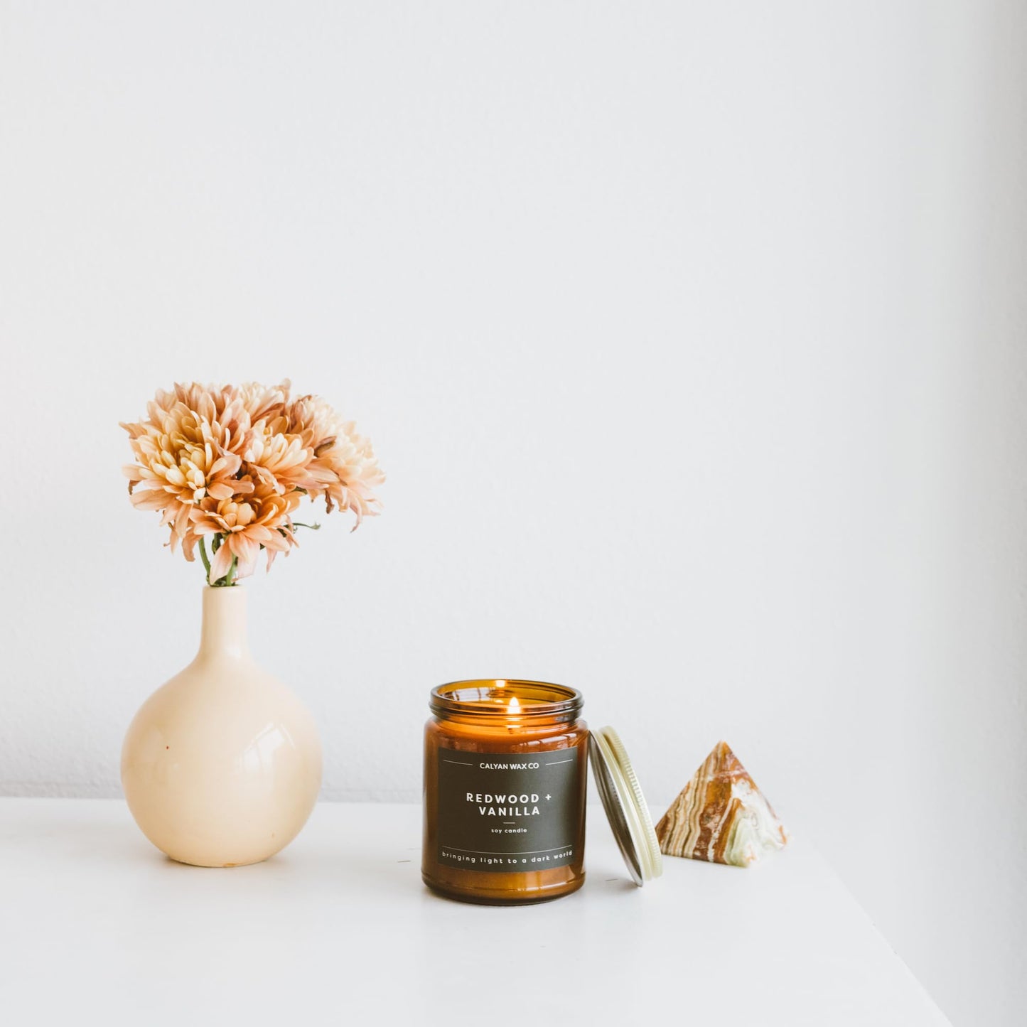 Calyan Wax Co. Redwood & Vanilla Soy Candle – 57 Hr Burn | 7.2oz Amber Jar