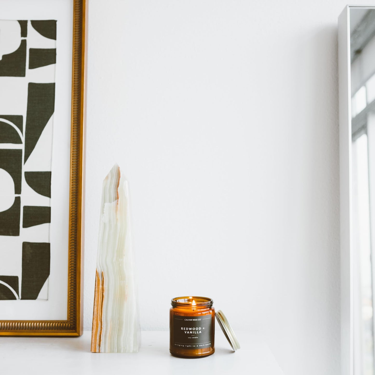 Calyan Wax Co. Redwood & Vanilla Soy Candle – 57 Hr Burn | 7.2oz Amber Jar
