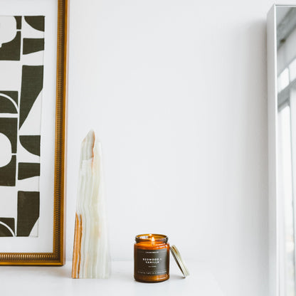 Calyan Wax Co. Redwood & Vanilla Soy Candle – 57 Hr Burn | 7.2oz Amber Jar