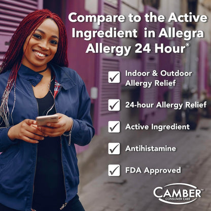 Camber Non-Drowsy Fexofenadine Antihistamine – Indoor & Outdoor Allergy Relief Tablets (30-Count)