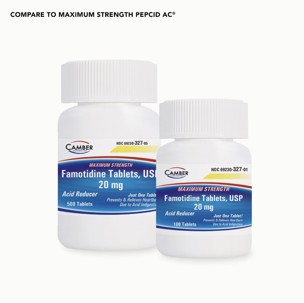 Camber Famotidine 20 mg Tablets – 500 Count Family Pack | Maximum Strength Acid Reducer