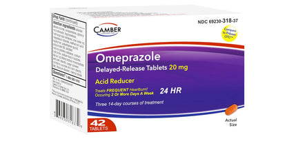 Camber Omeprazole 20mg Delayed-Release Tablets | Heartburn & Acid Reflux Relief (42 Count)