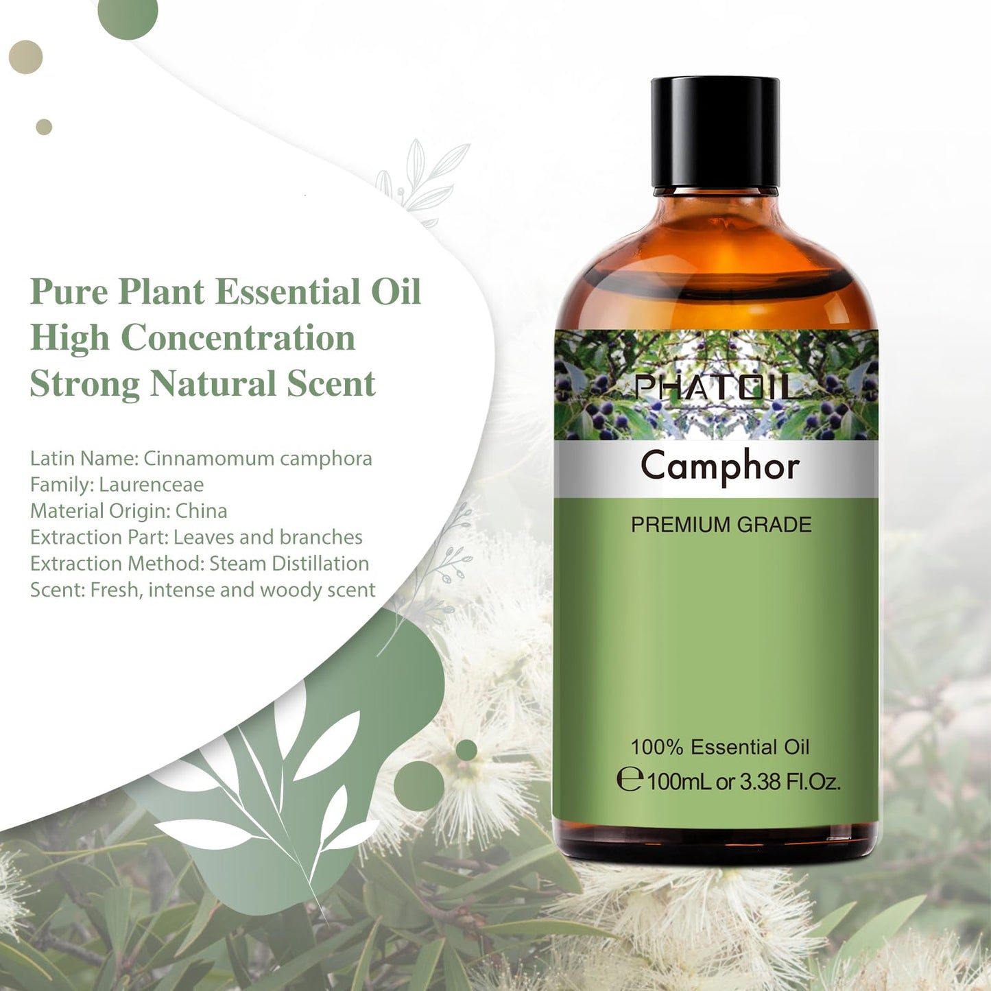 Camphor Essential Oil 100ml | PHATOIL Aromatherapy for Diffusers, DIY Candles & Soaps
