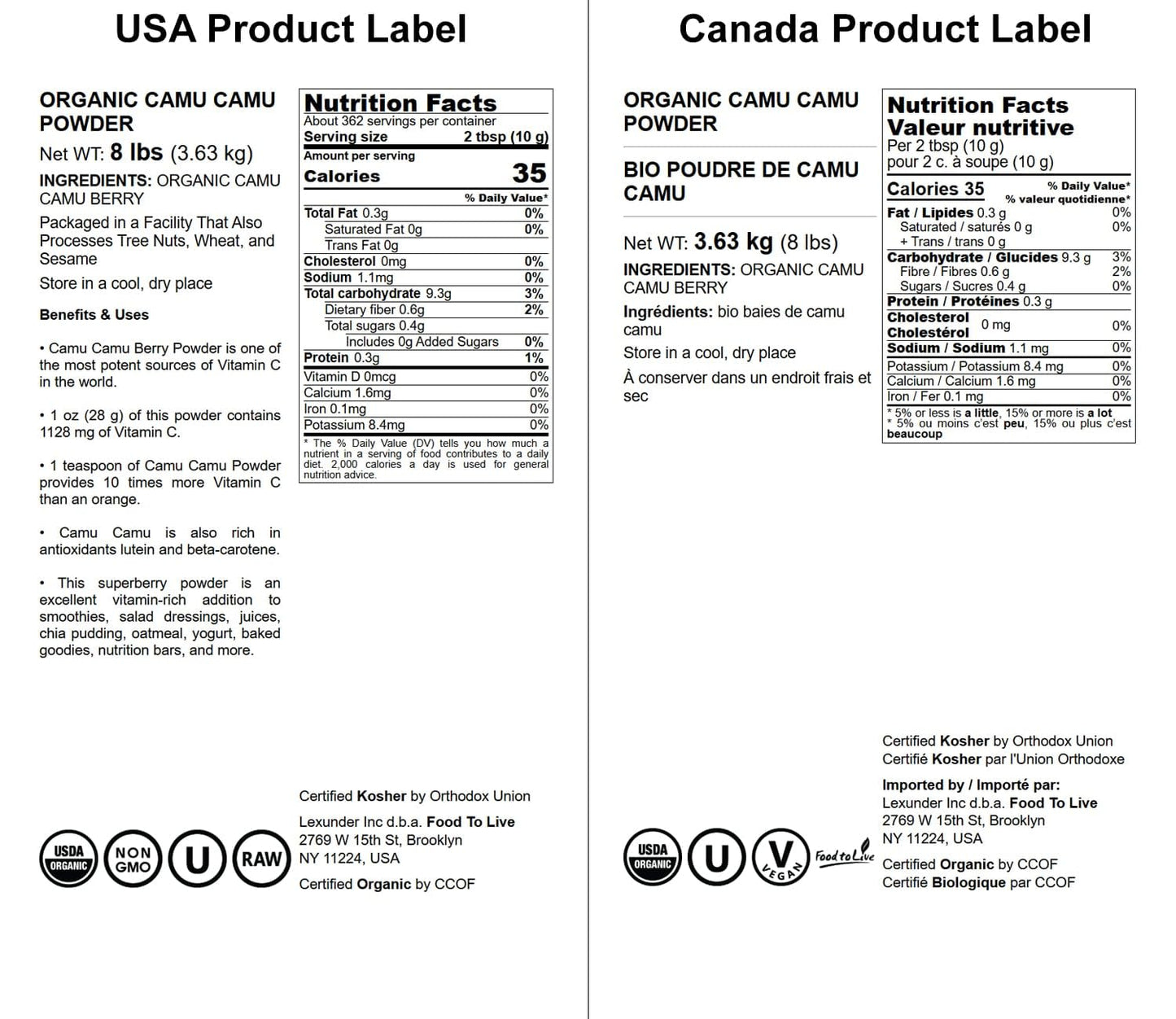 Food To Live Organic Camu Camu Powder – 8 Pounds – Non-GMO, Kosher, Raw, Vegan Superfood
