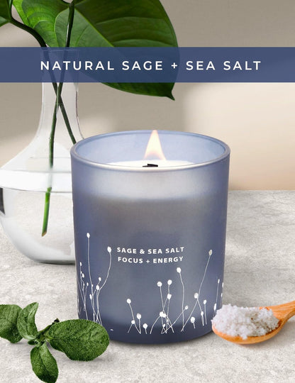 White Sage Sea Salt Wood Wick Soy Candle 10.6 oz | Aromatherapy & Cleansing