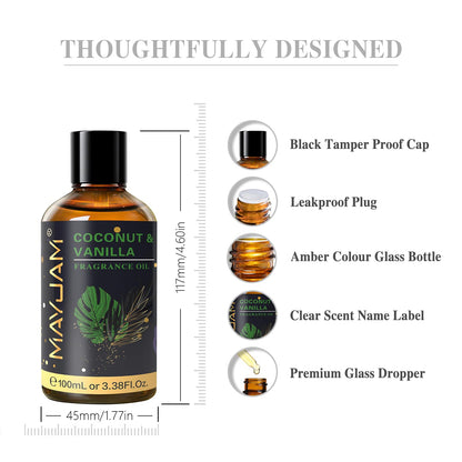 MAYJAM Coconut & Vanilla Fragrance Oil 100ml – Glass Dropper for Diffusers, Soap & Candle Making