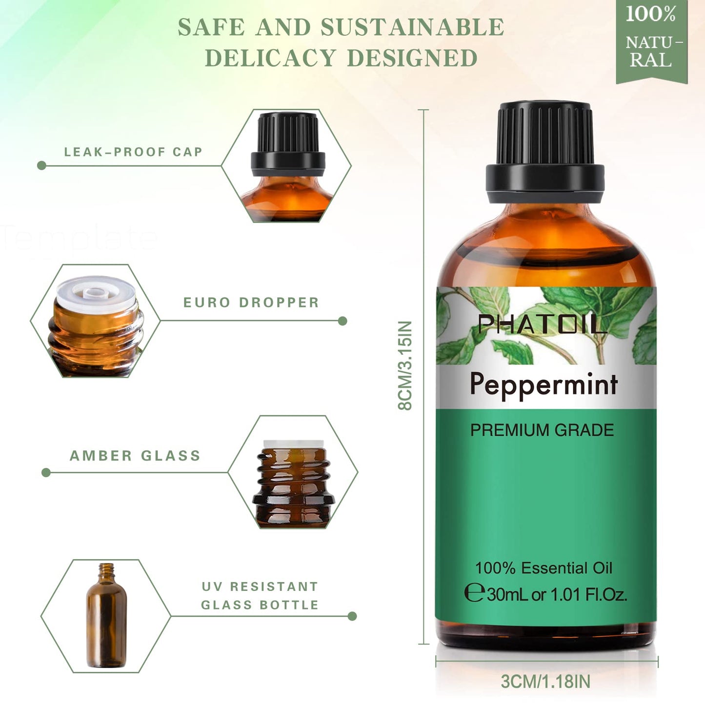 Peppermint Essential Oil 30ml | PHATOIL Pure Essential Oil Singles for Aromatherapy & DIY Crafts